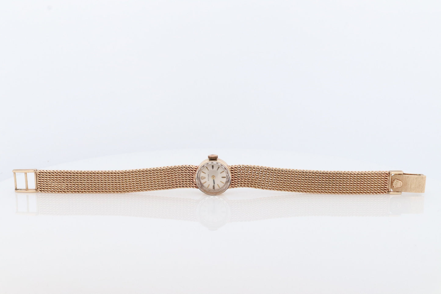 14k Rolex Women's Cocktail Watch. 14k Orchid Rolex with Yellows Gold Bracelet. 1400 Ladies Rolex Watch. Full Gold Rolex round wristwatch.