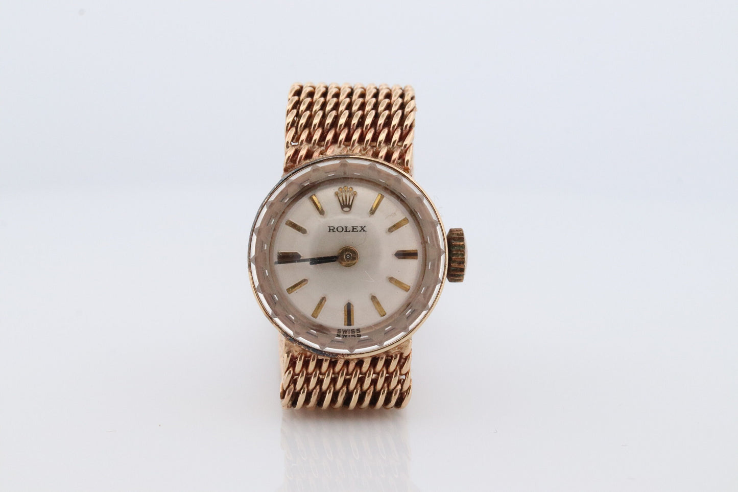 14k Rolex Women's Cocktail Watch. 14k Orchid Rolex with Yellows Gold Bracelet. 1400 Ladies Rolex Watch. Full Gold Rolex round wristwatch.