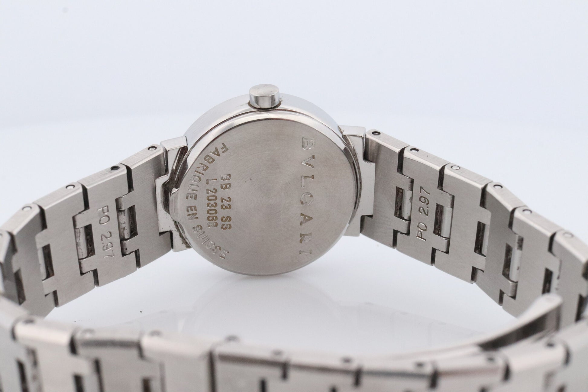 Vintage BVLGARI Watch. Bulgari BB 23 SS Stainless Steel Quartz Watch. Ladies Womens Luxury Watch. Black Dial.