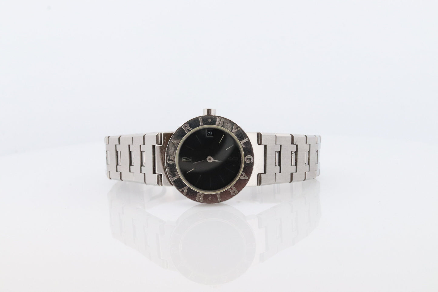 Vintage BVLGARI Watch. Bulgari BB 23 SS Stainless Steel Quartz Watch. Ladies Womens Luxury Watch. Black Dial.