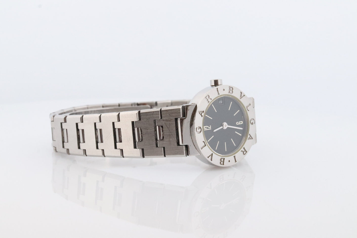 Vintage BVLGARI Watch. Bulgari BB 23 SS Stainless Steel Quartz Watch. Ladies Womens Luxury Watch. Black Dial.