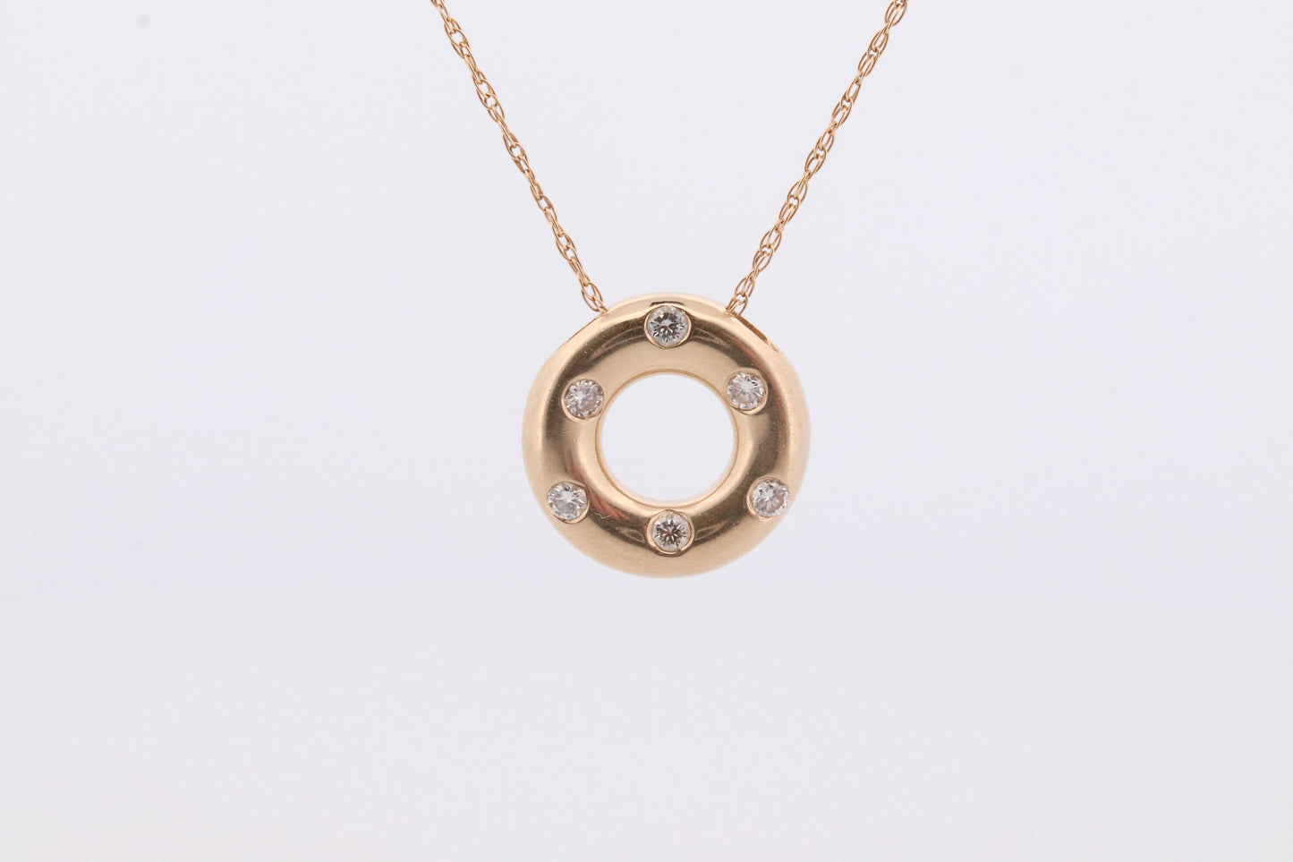 14K Diamond Circle of Life, Open Circle, Eternity Circle Diamond Pendant. Etoile Bezel Set Diamond Donut Disk Pendant Necklace.