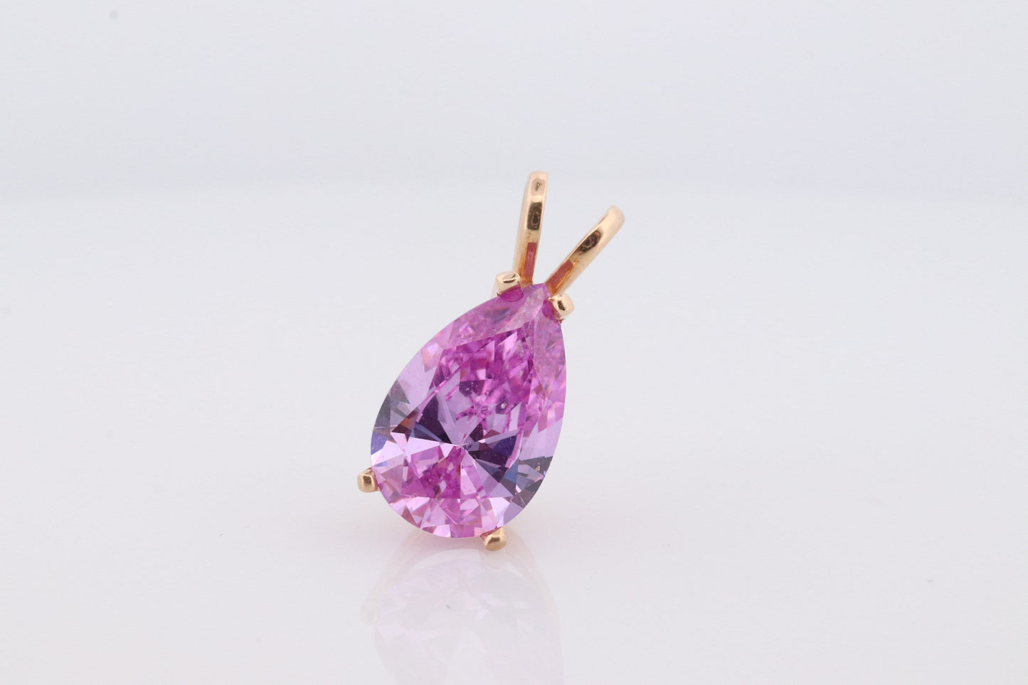 14k PINK Diamond(CZ) Solitaire Pendant. 14k gold Large Pink Pear CZ pendant Gift. st(42)