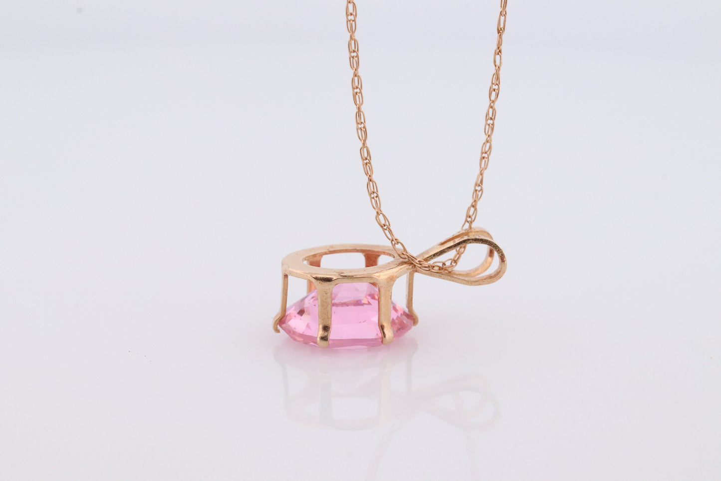 10k PINK peach Diamond(CZ) Solitaire Pendant. 18in Chain Necklace. 10k Large Light Pink oval CZ pendant Gift. st(42)