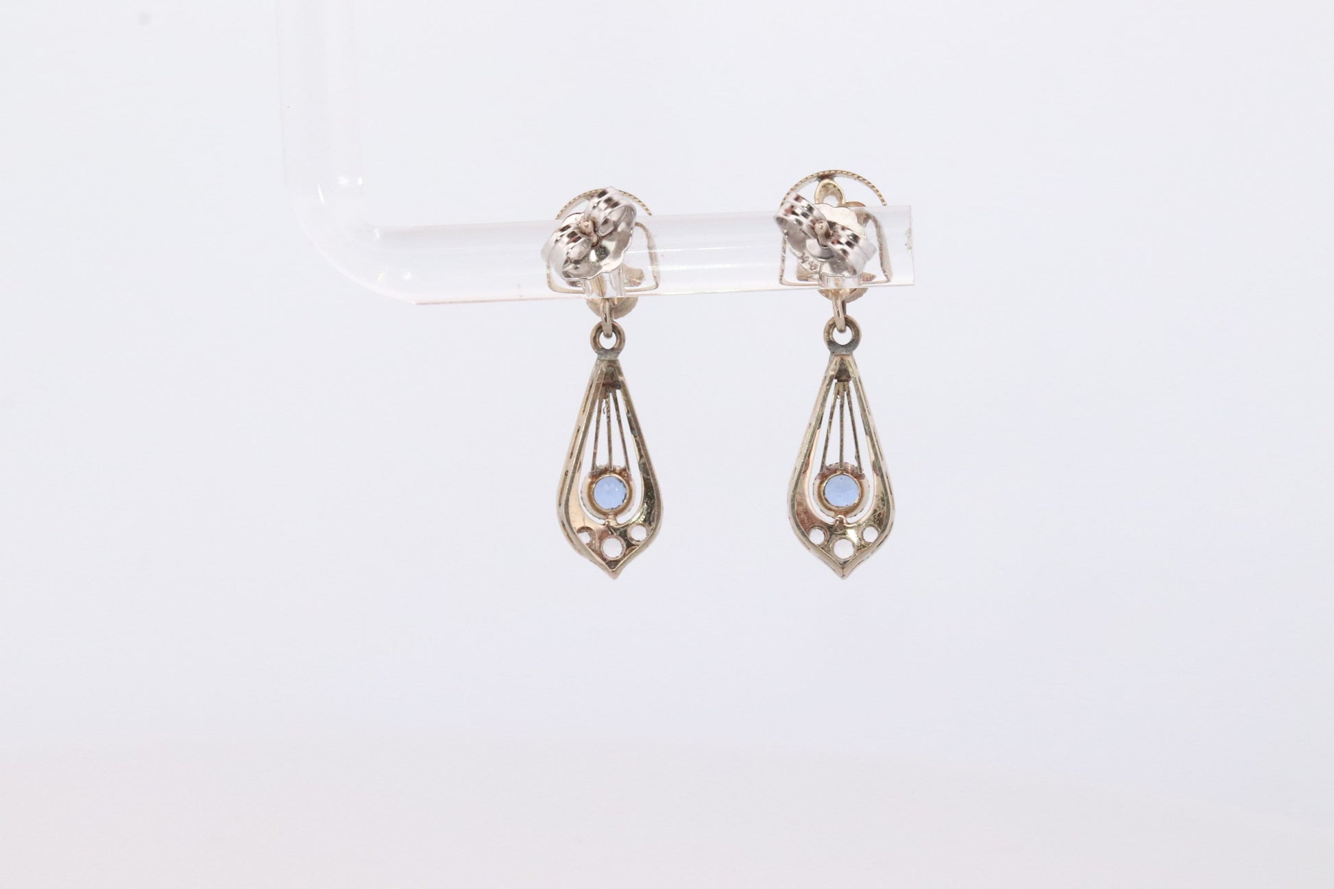 Antique 14k Blue Sapphire Dangle earrings. Blue Sapphire Princess Earrings. 14k Chandelier Earrings. Lavalier