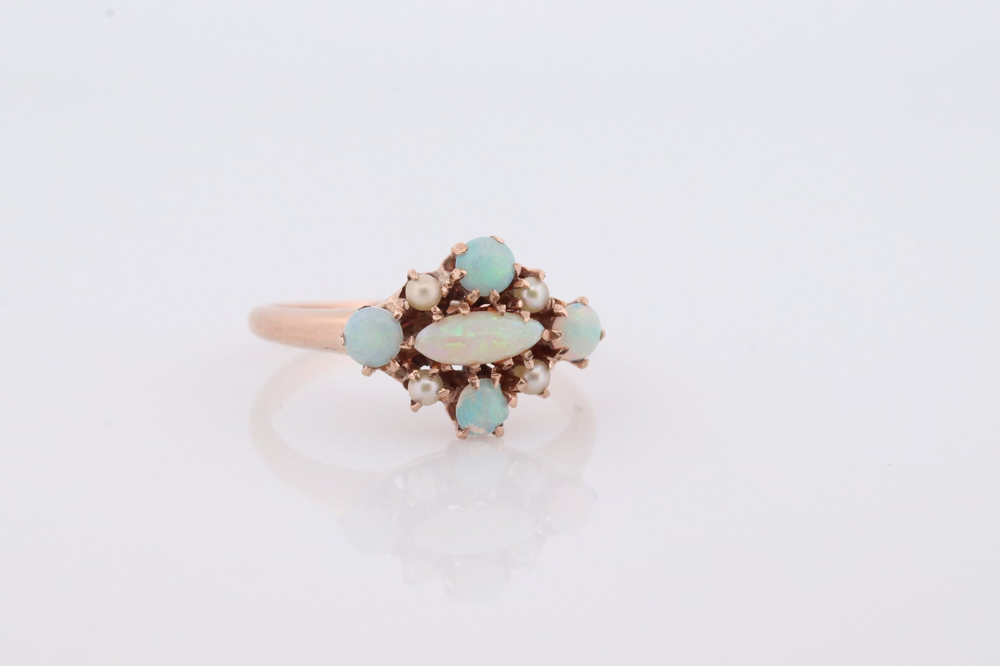 10k Victorian Opal Pearl Seed ring. 10k Gold Victorian claw opal ring. Antique Pearl Opal Cluster ring.