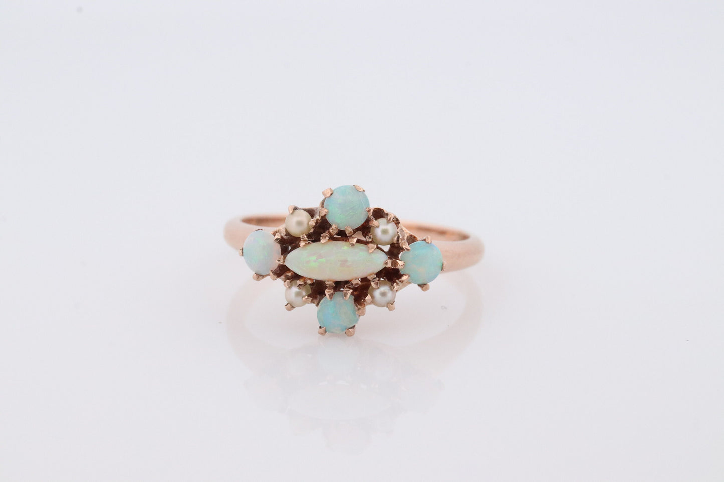 10k Victorian Opal Pearl Seed ring. 10k Gold Victorian claw opal ring. Antique Pearl Opal Cluster ring.