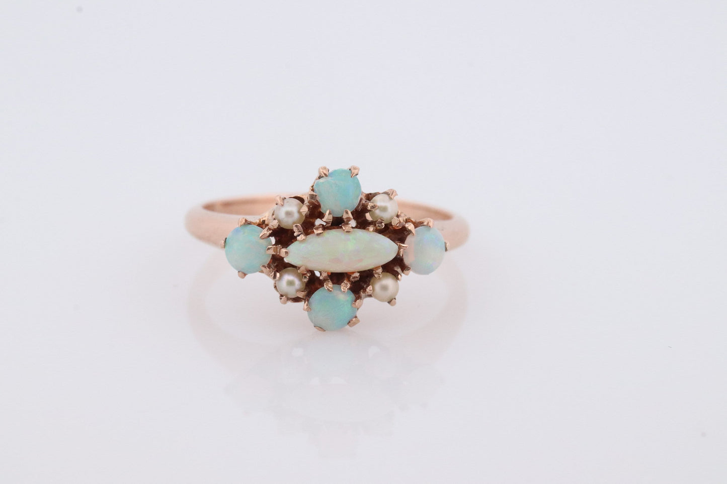 10k Victorian Opal Pearl Seed ring. 10k Gold Victorian claw opal ring. Antique Pearl Opal Cluster ring.