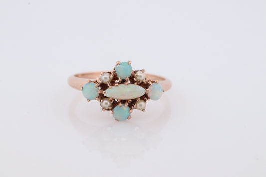 10k Victorian Opal Pearl Seed ring. 10k Gold Victorian claw opal ring. Antique Pearl Opal Cluster ring.