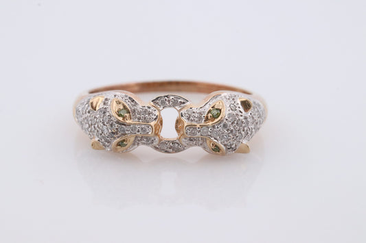 14k Panther Leopard Jaguar Cheetah Diamond ring. Encrusted with Diamond Double Pouncing Panther Circle band.