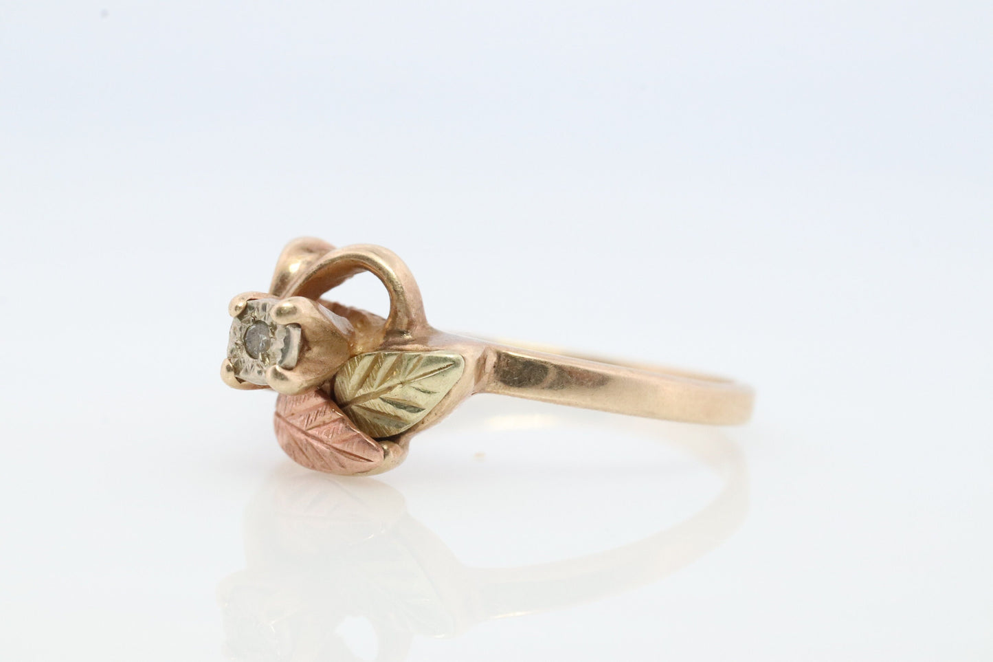 Black Hills Gold Ring. Diamond Ring. 10k Multi-Tone Gold. Dainty Black Hills Gold Design with diamond. Solitaire diamond Band