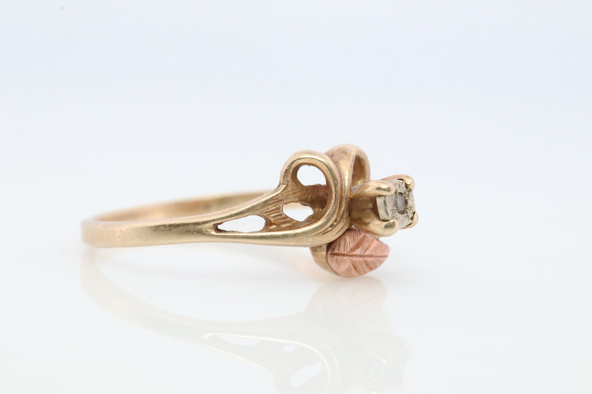 Black Hills Gold Ring. Diamond Ring. 10k Multi-Tone Gold. Dainty Black Hills Gold Design with diamond. Solitaire diamond Band