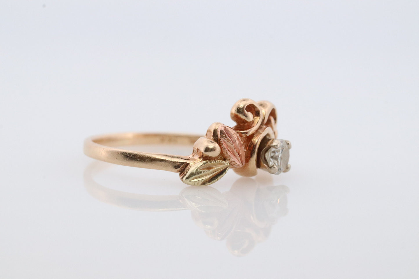 Black Hills Gold Ring. Diamond Ring. 10k Multi-Tone Gold. Dainty Black Hills Gold Design with diamond. Solitaire diamond Band