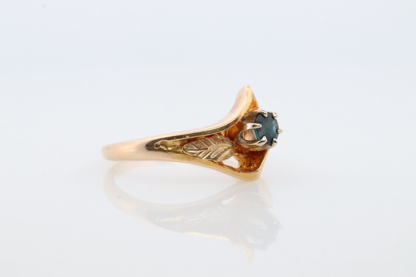 Black Hills Gold Ring. Sapphire Bypass band. Round Blue Sapphire 10k Multi-Tone Black Hills Gold Statement Ring.