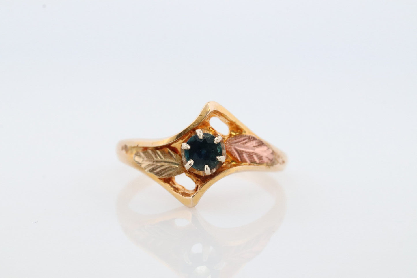 Black Hills Gold Ring. Sapphire Bypass band. Round Blue Sapphire 10k Multi-Tone Black Hills Gold Statement Ring.
