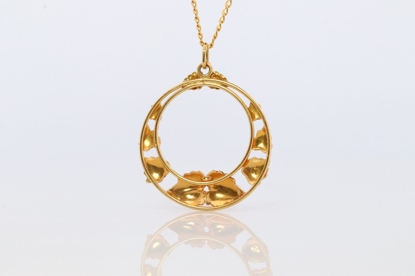 Black Hills Gold Pendant Necklace. 10k 12k Black Hills Gold Wreath Round Pendant.