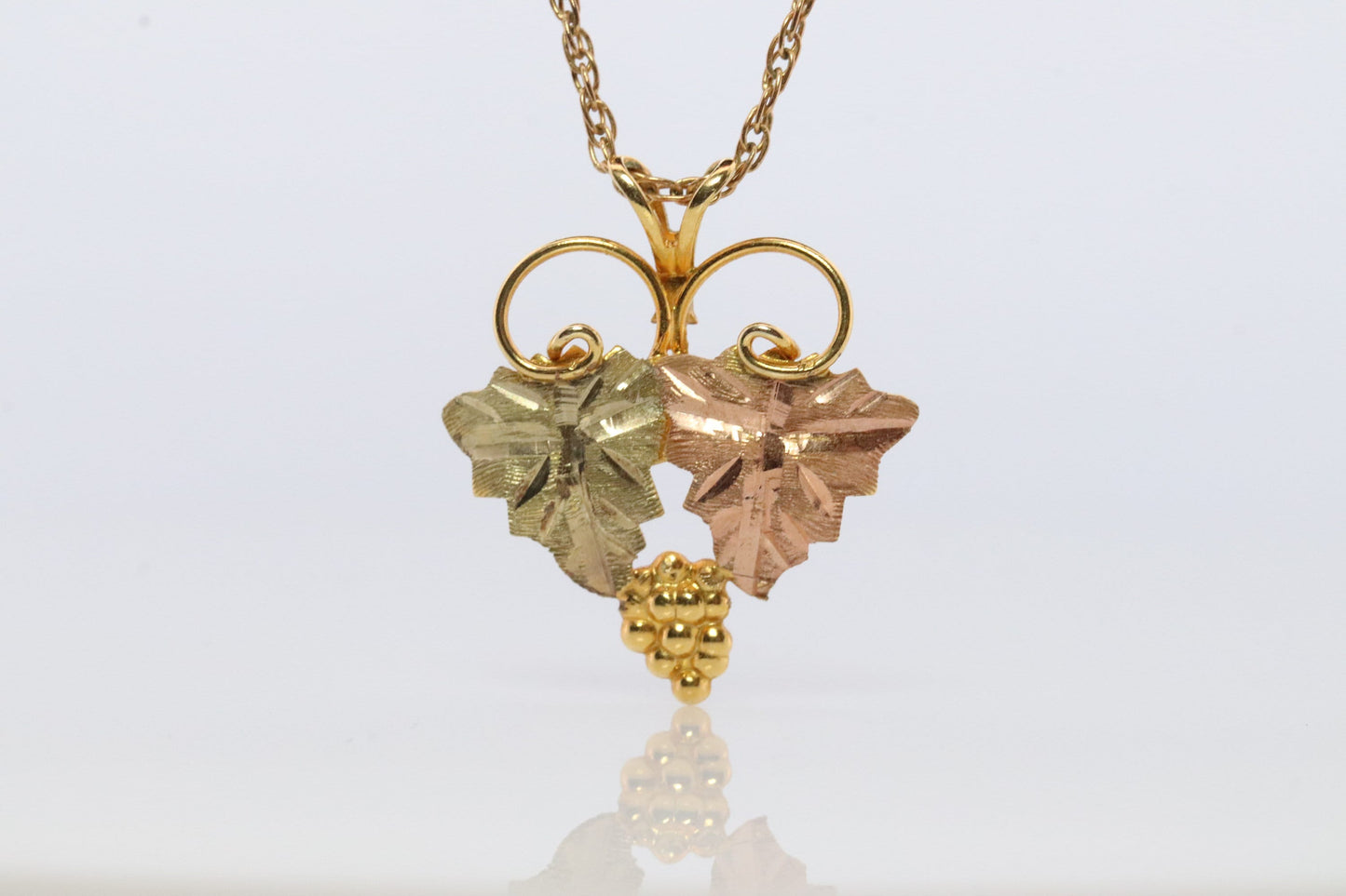 Black Hills Gold Pendant Necklace. 10k 12k Black Hills Gold Grape Leaves Pendant.
