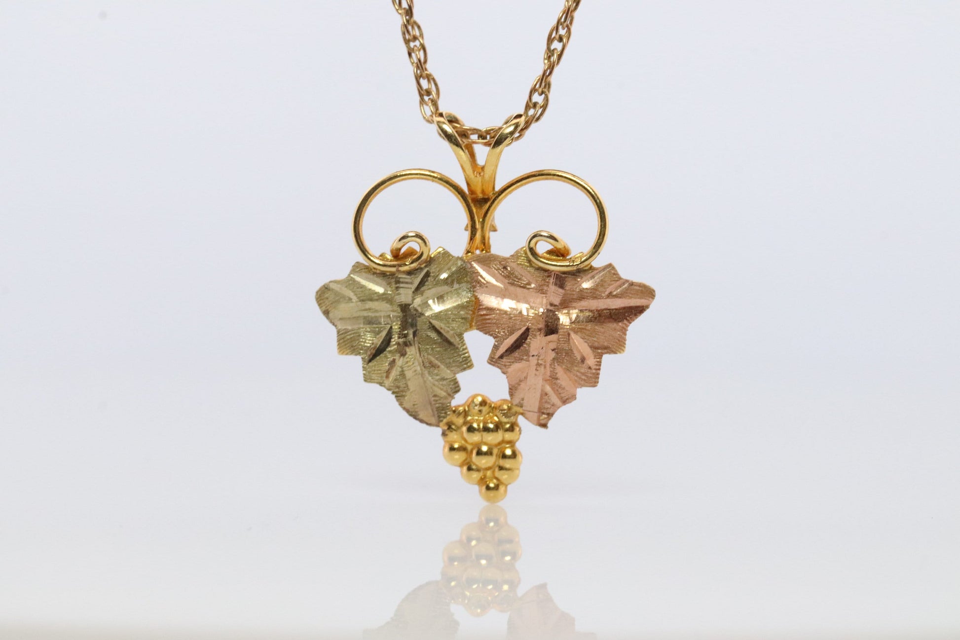 Black Hills Gold Pendant Necklace. 10k 12k Black Hills Gold Grape Leaves Pendant.