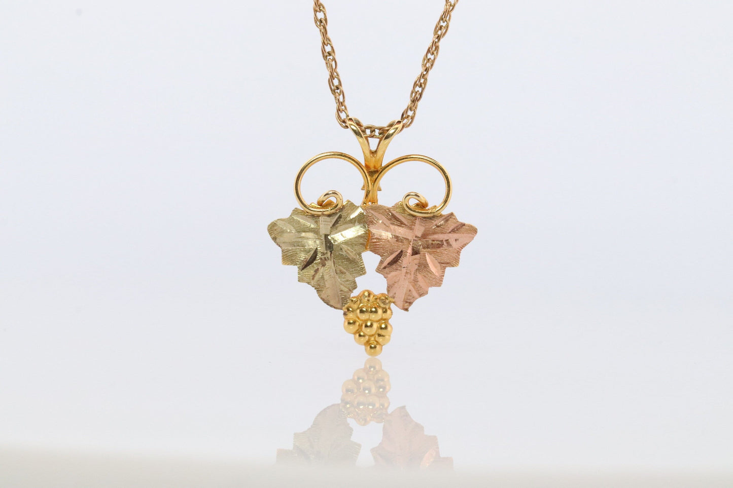 Black Hills Gold Pendant Necklace. 10k 12k Black Hills Gold Grape Leaves Pendant.