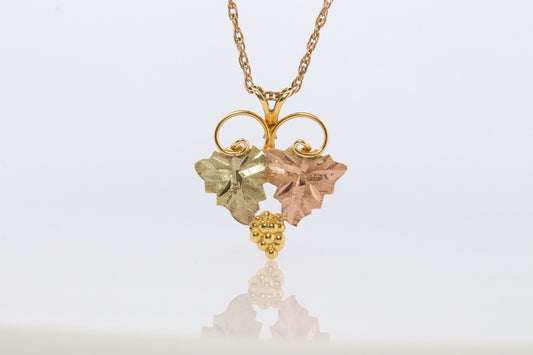 Black Hills Gold Pendant Necklace. 10k 12k Black Hills Gold Grape Leaves Pendant.