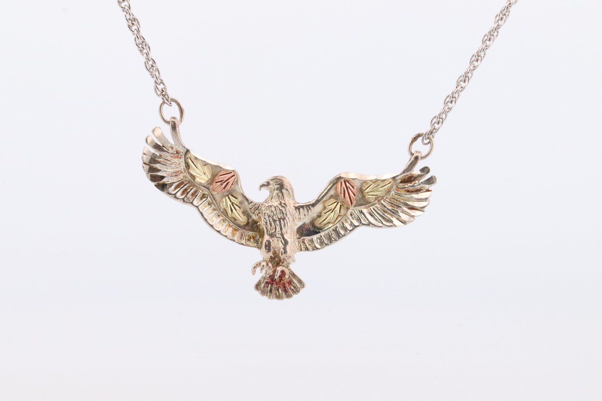 Black Hills Gold EAGLE Necklace. Heavy Vintage Sterling Silver and 12k/10k Pendant and Necklace made by Black Hills Gold.