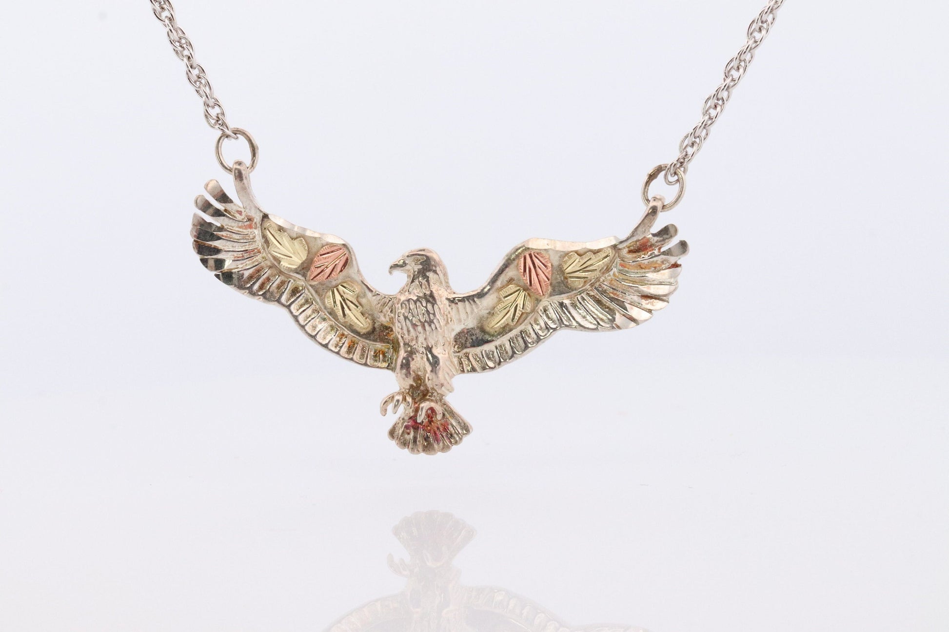 Black Hills Gold EAGLE Necklace. Heavy Vintage Sterling Silver and 12k/10k Pendant and Necklace made by Black Hills Gold.