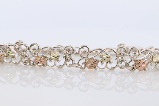 Black Hills Gold Bracelet. STERLING SILVER with 10k Multi-Tone Black Hills Gold Bracelet. Intricate Floral Vine Bracelet.