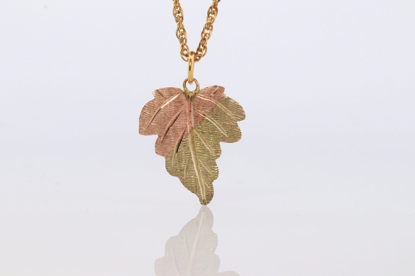 Black Hills Gold Pendant Necklace. 10k 12k Black Hills Gold Grape Leaf Pendant.