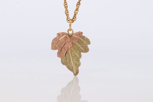 Black Hills Gold Pendant Necklace. 10k 12k Black Hills Gold Grape Leaf Pendant.