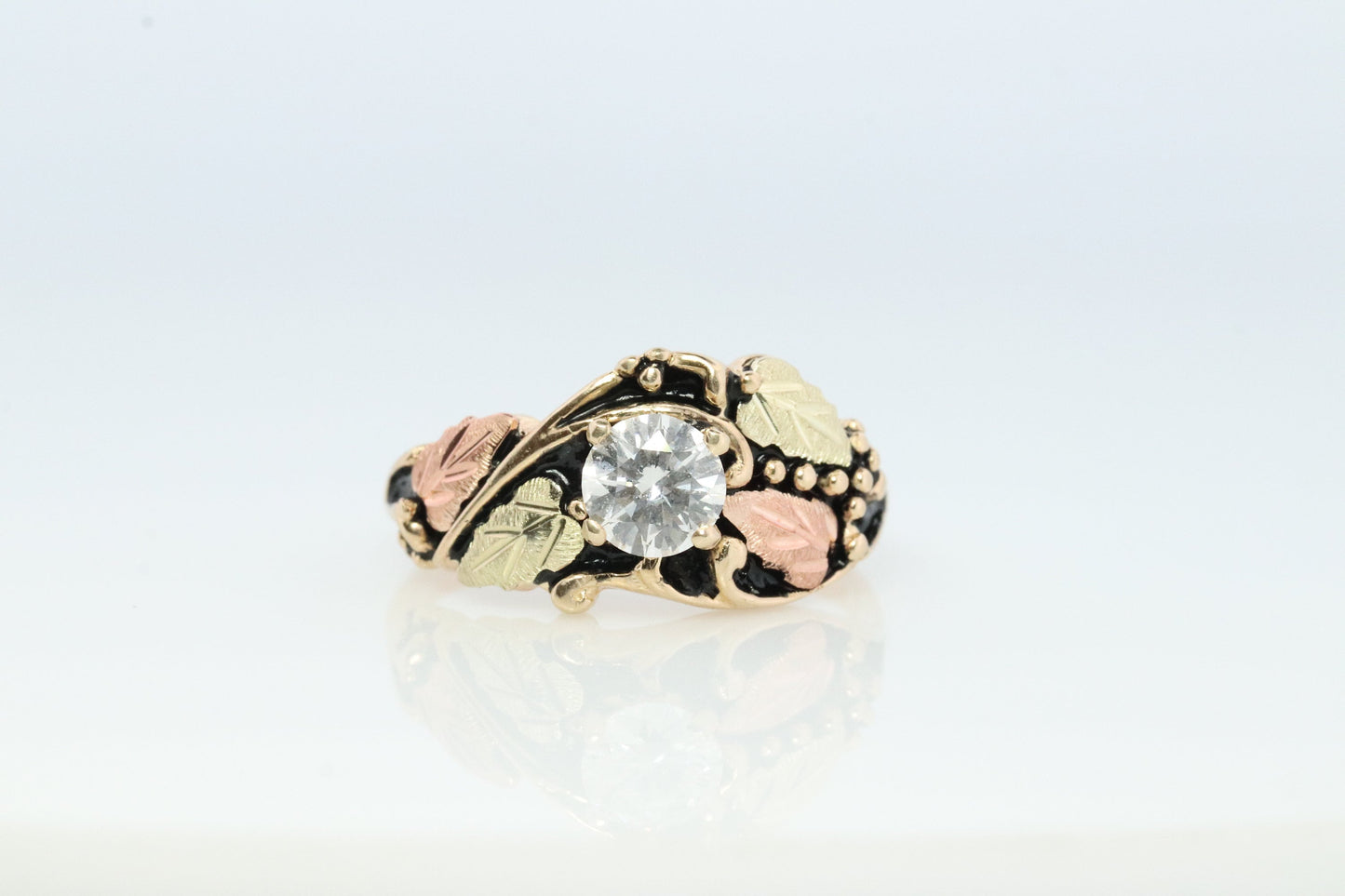 Black Hills Gold Vintage Diamond Ring. 1/2ct Diamond Solitaire Ring. 10k Multi-Tone Gold. Large Diamond Black Hills Gold Design
