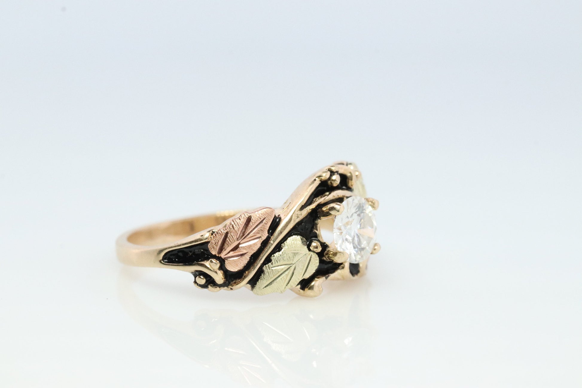 Black Hills Gold Vintage Diamond Ring. 1/2ct Diamond Solitaire Ring. 10k Multi-Tone Gold. Large Diamond Black Hills Gold Design
