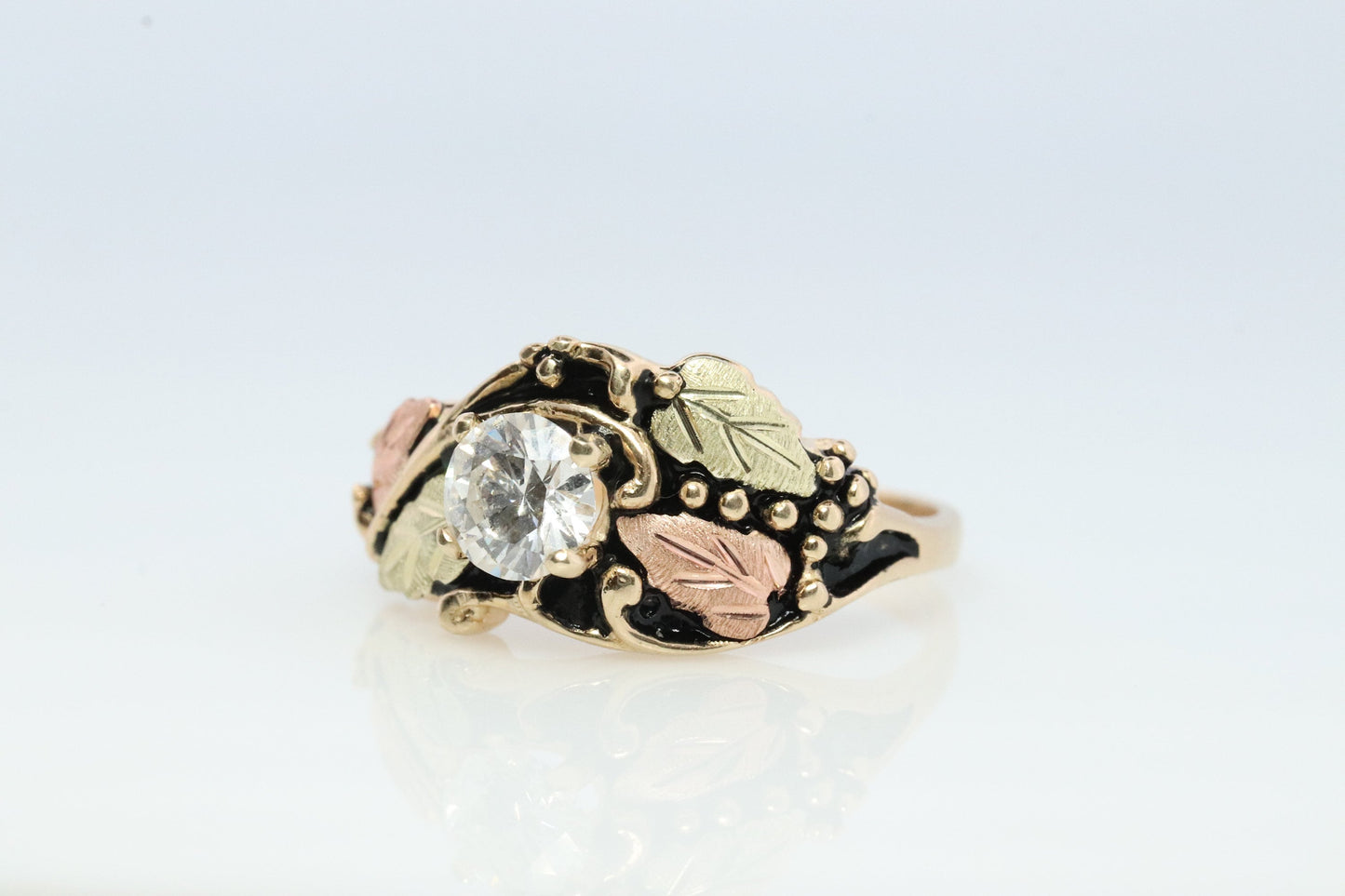 Black Hills Gold Vintage Diamond Ring. 1/2ct Diamond Solitaire Ring. 10k Multi-Tone Gold. Large Diamond Black Hills Gold Design