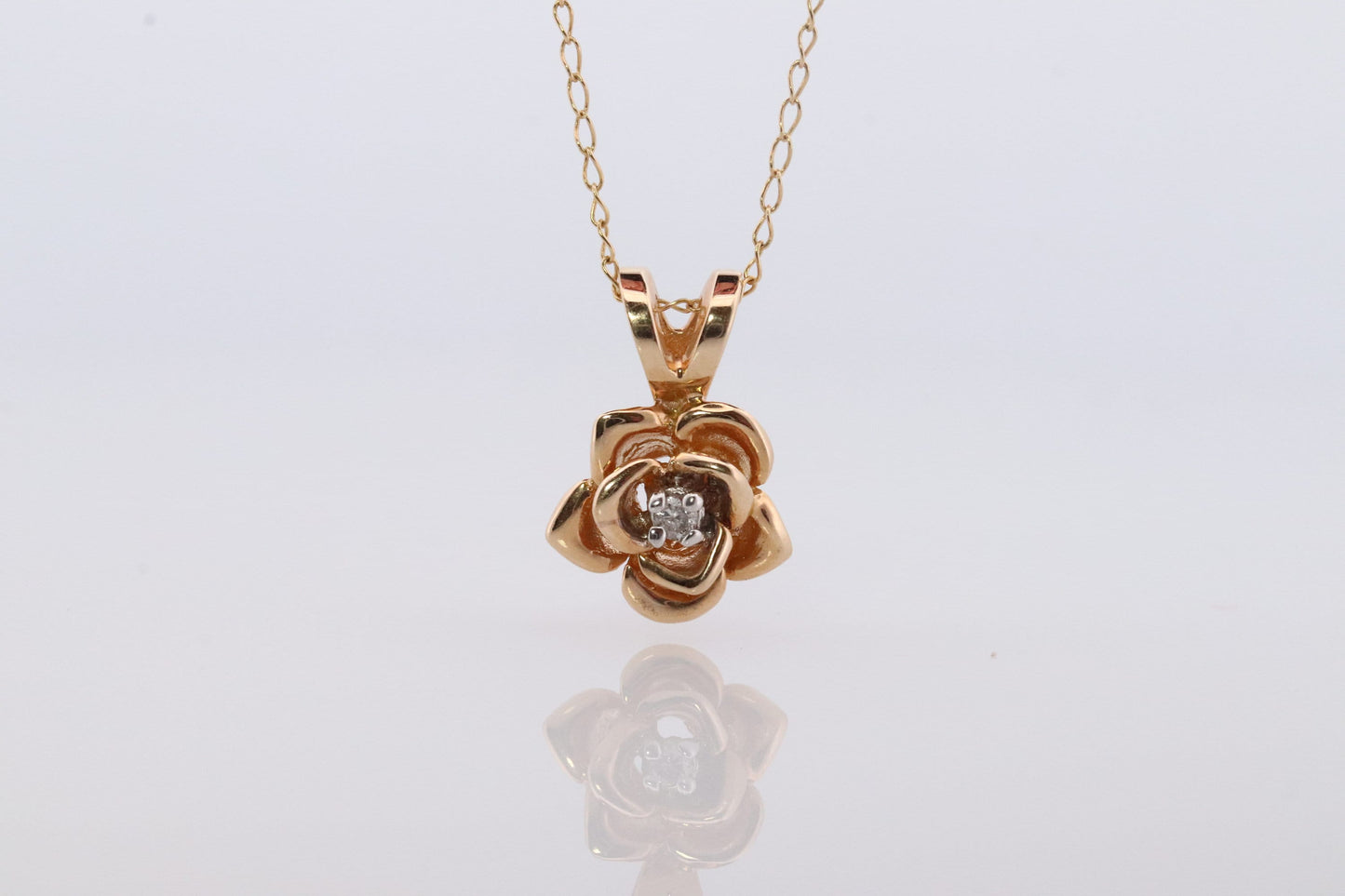 14k Diamond Rose Flower Pendant. 14k Diamond Daisy Rose flower pendant and necklace. Dainty diamond solitaire pendant