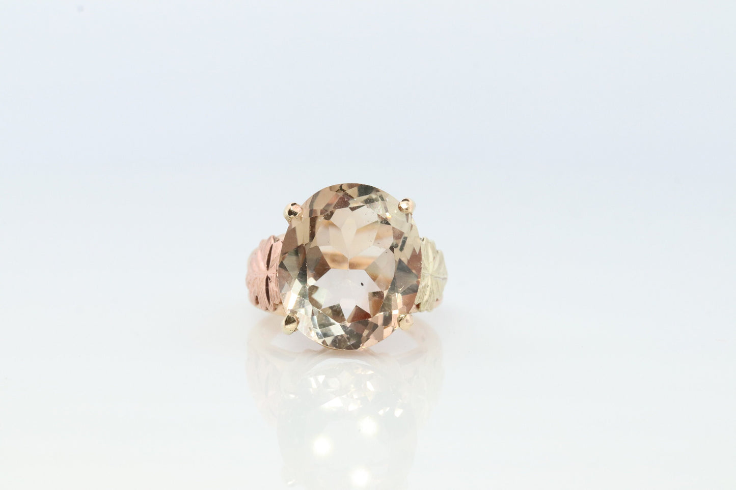 Black Hills Gold Ring. 10k 12k Natural Morganite Multi-Tone Black Hills Gold Statement Ring. Large Morganite Solitaire.