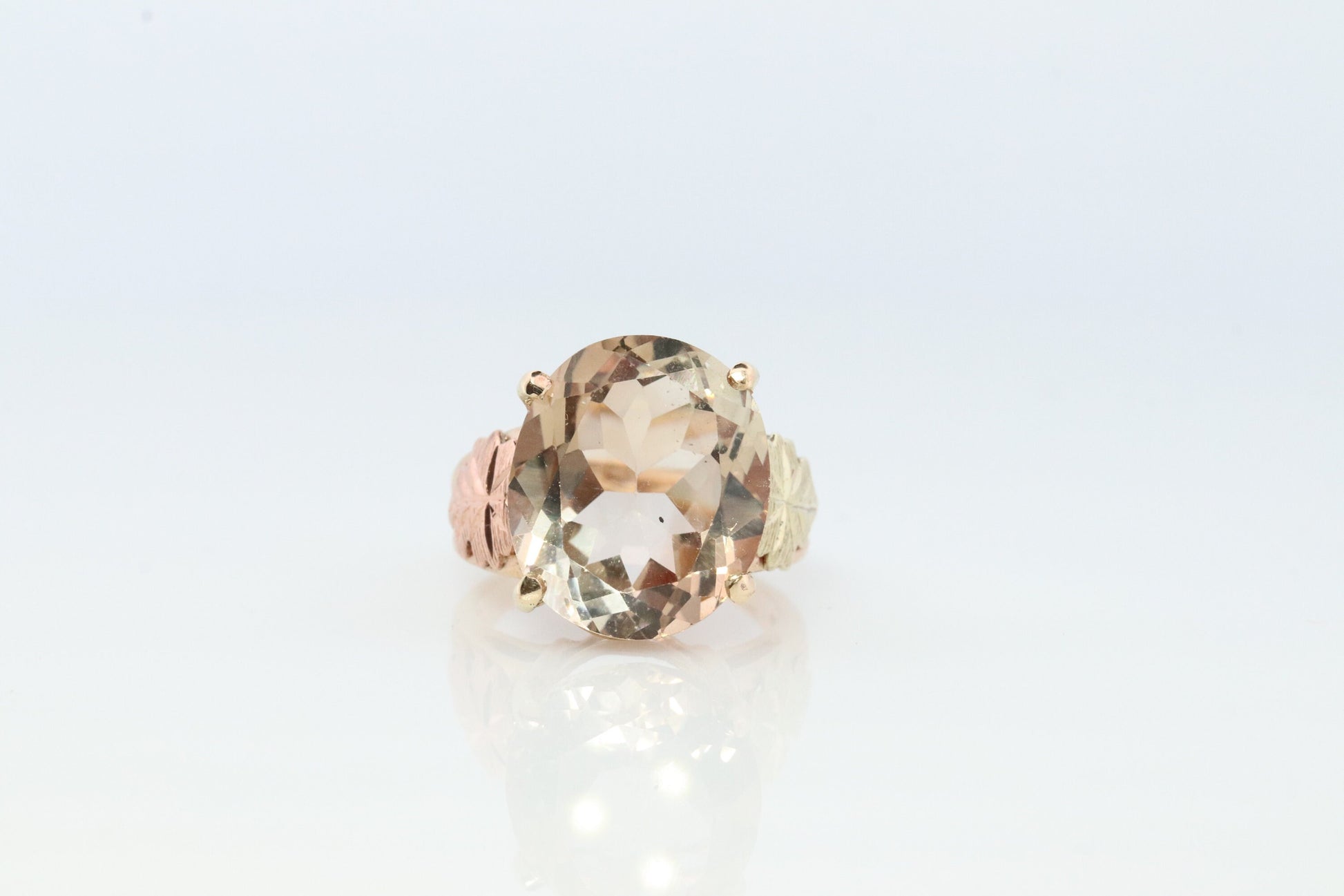 Black Hills Gold Ring. 10k 12k Natural Morganite Multi-Tone Black Hills Gold Statement Ring. Large Morganite Solitaire.
