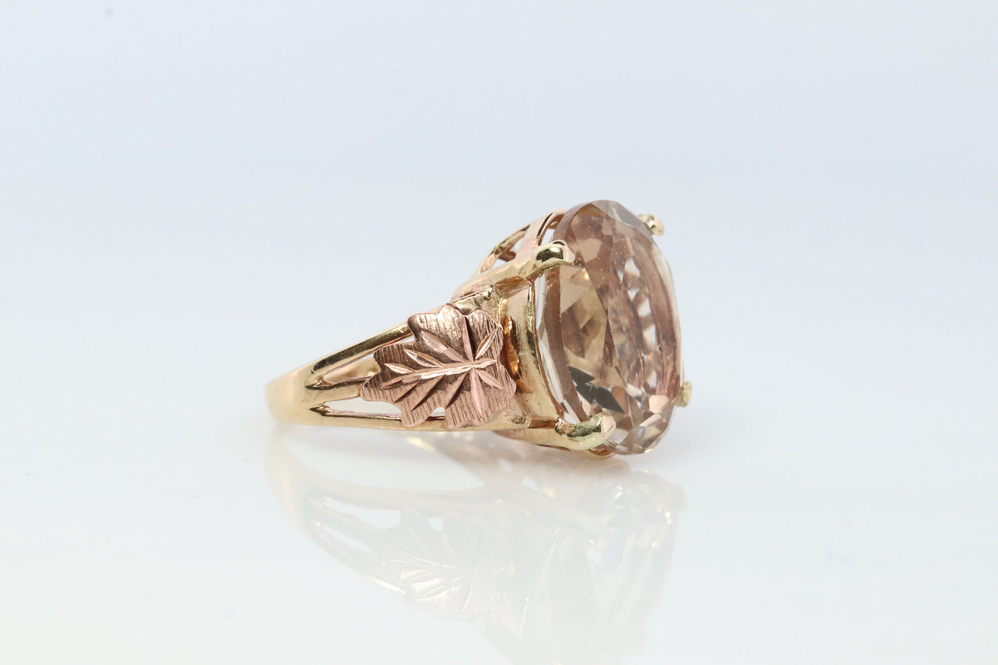 Black Hills Gold Ring. 10k 12k Natural Morganite Multi-Tone Black Hills Gold Statement Ring. Large Morganite Solitaire.