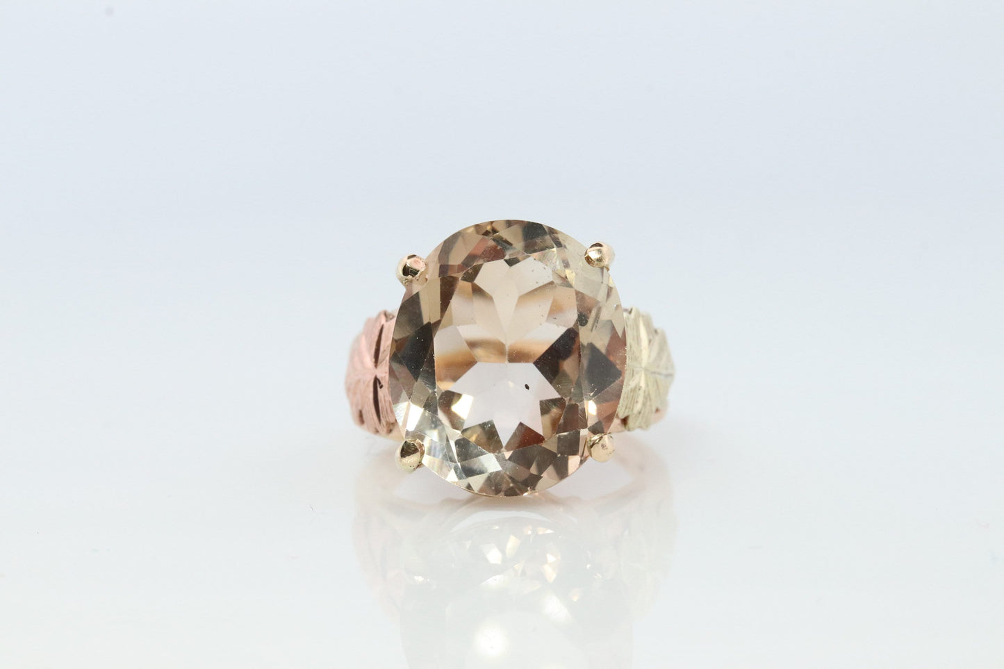 Black Hills Gold Ring. 10k 12k Natural Morganite Multi-Tone Black Hills Gold Statement Ring. Large Morganite Solitaire.