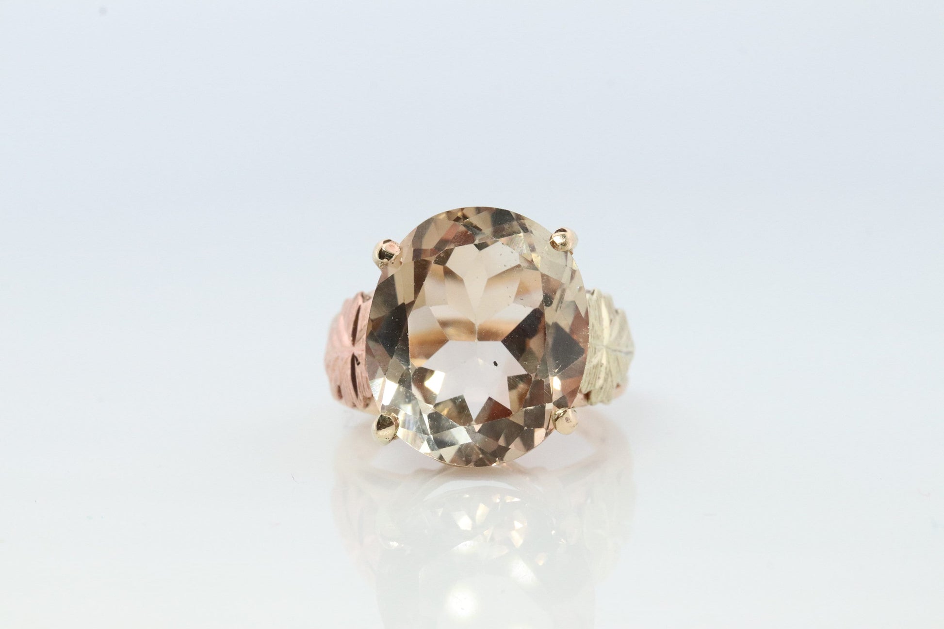 Black Hills Gold Ring. 10k 12k Natural Morganite Multi-Tone Black Hills Gold Statement Ring. Large Morganite Solitaire.