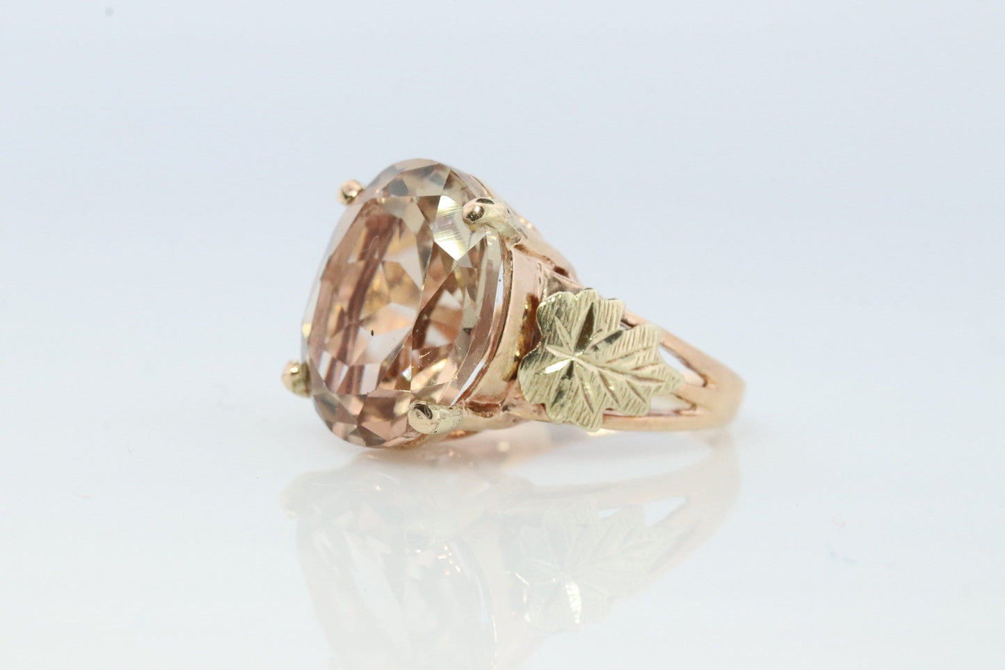 Black Hills Gold Ring. 10k 12k Natural Morganite Multi-Tone Black Hills Gold Statement Ring. Large Morganite Solitaire.