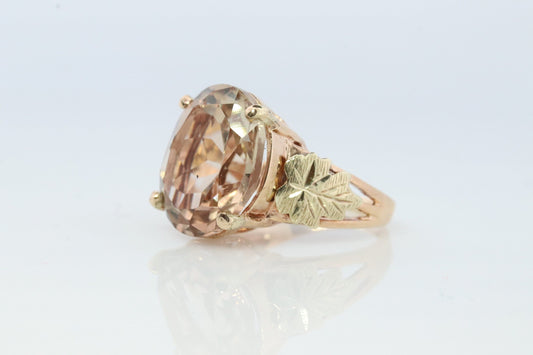 Black Hills Gold Ring. 10k 12k Natural Morganite Multi-Tone Black Hills Gold Statement Ring. Large Morganite Solitaire.