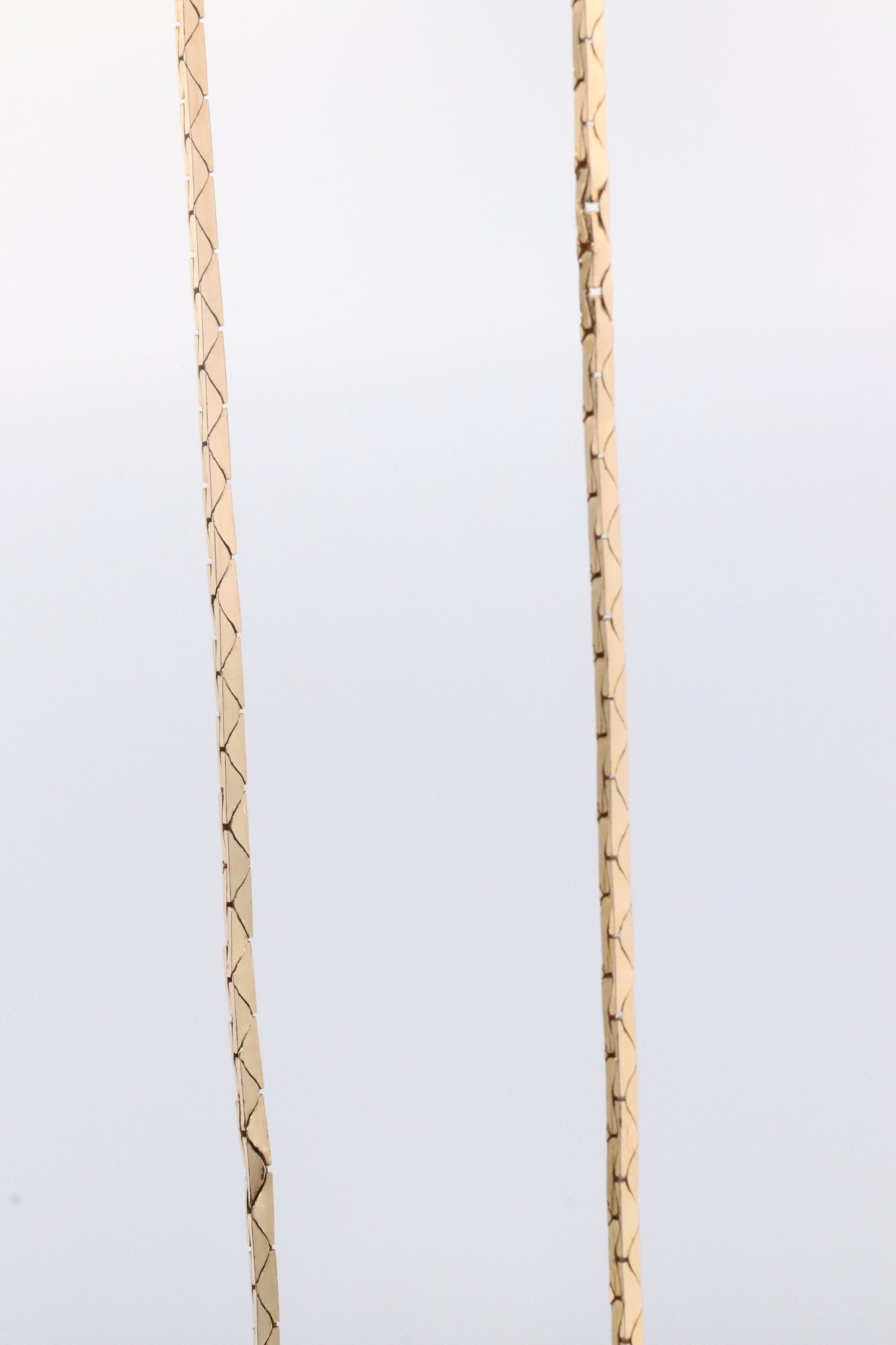 14k Triangle Omega Necklace. 14k Yellow Gold Box triangular Snake chain Necklace.