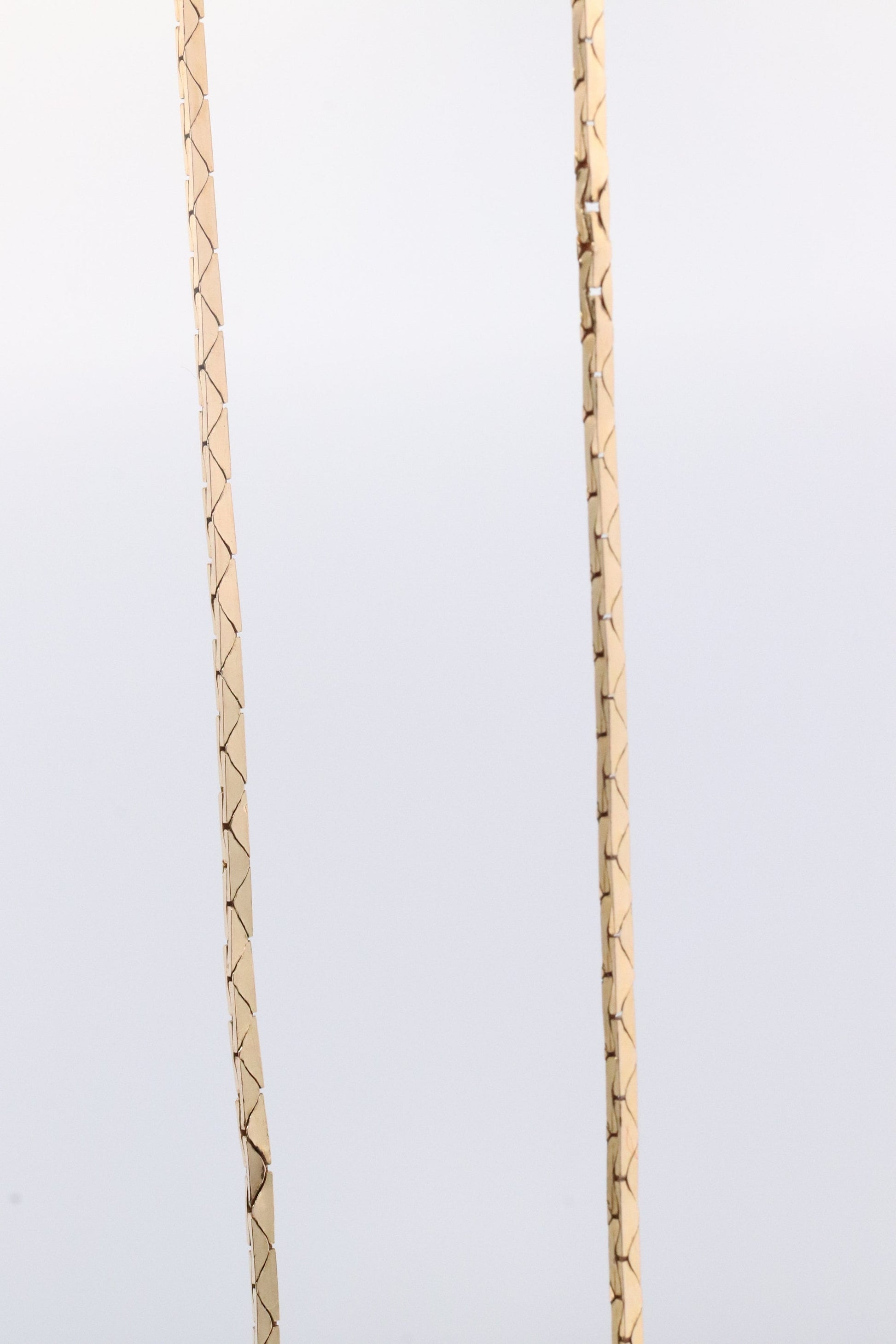 14k Triangle Omega Necklace. 14k Yellow Gold Box triangular Snake chain Necklace.