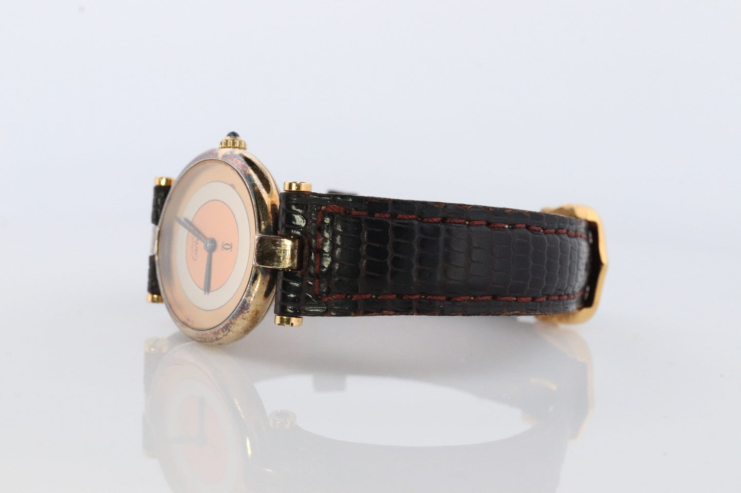 Vintage Must de Cartier Vendome Trinity Watch. ARGENT Cartier 925 Vermeil Quartz Ardent ROUND Swiss Made. Triple, Three tone Cartier.