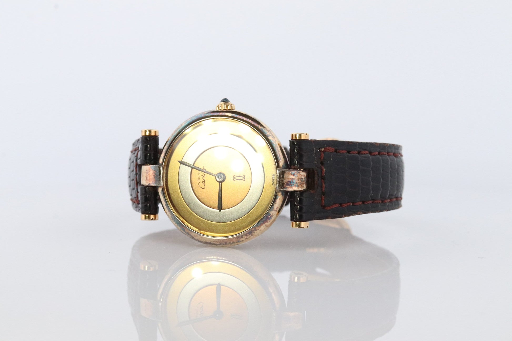 Vintage Must de Cartier Vendome Trinity Watch. ARGENT Cartier 925 Vermeil Quartz Ardent ROUND Swiss Made. Triple, Three tone Cartier.