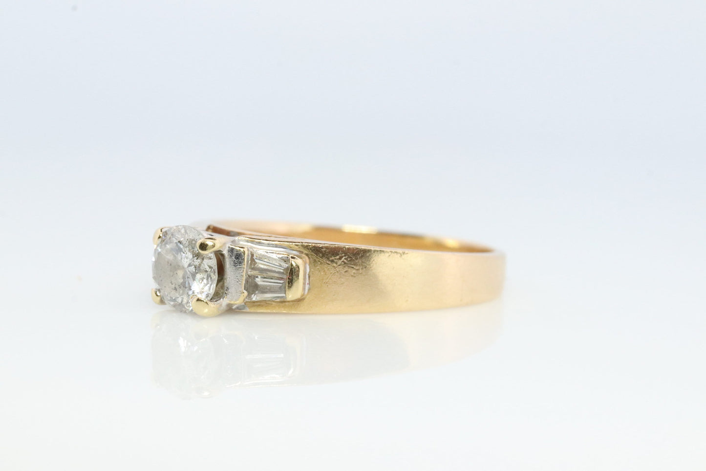 0.60ct Diamond Solitaire 14k ring with baguette accents. 14k Wedding band or Engagement ring.