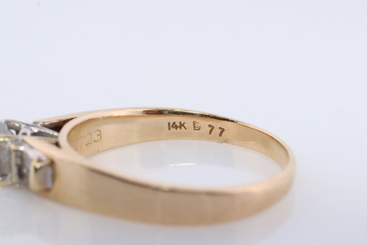 0.60ct Diamond Solitaire 14k ring with baguette accents. 14k Wedding band or Engagement ring.