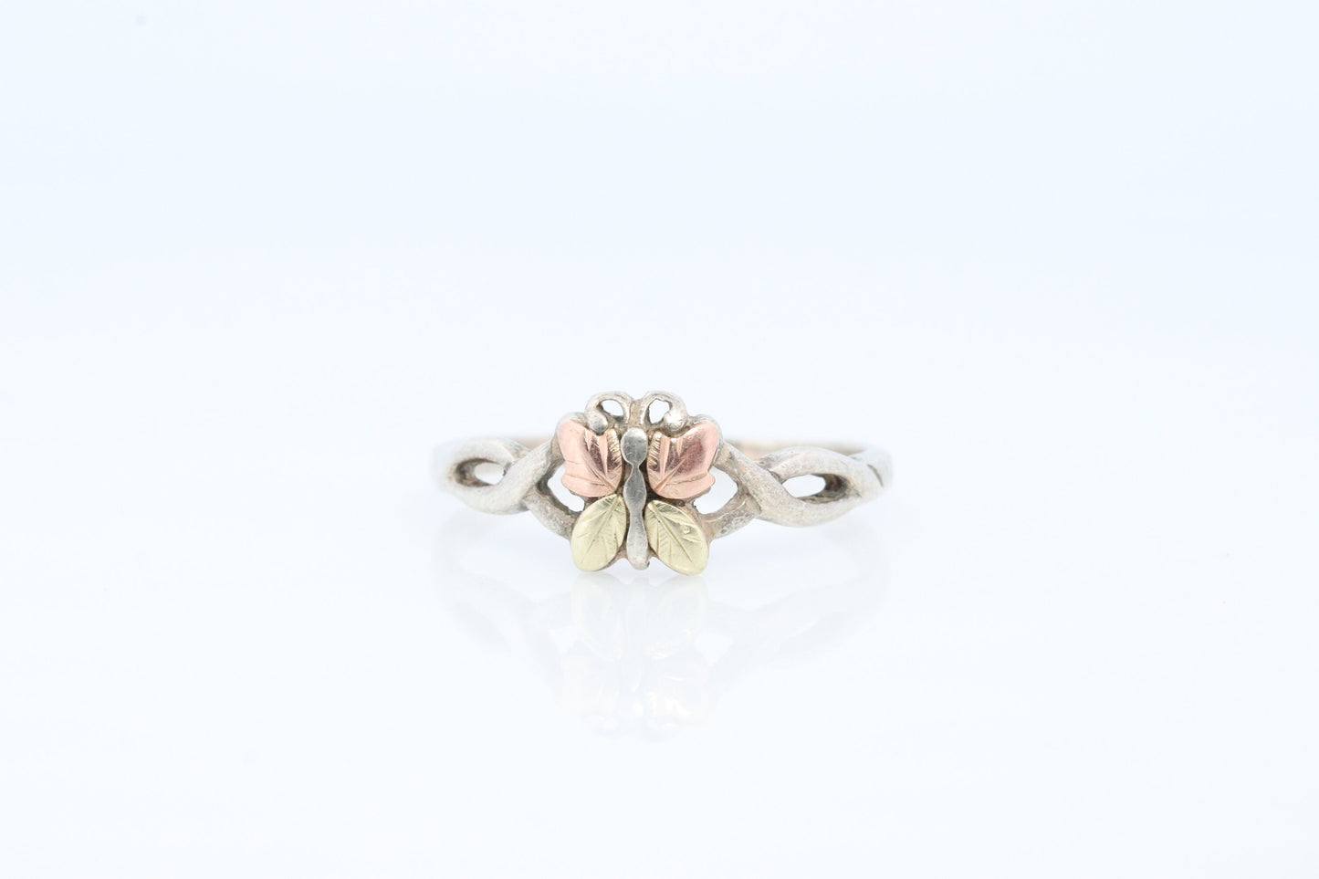 Black Hills Gold ring. BUTTERFLY 925 Sterling Silver and 10k Black Hills Gold inlay band. Butterfly Multi-tone gold.