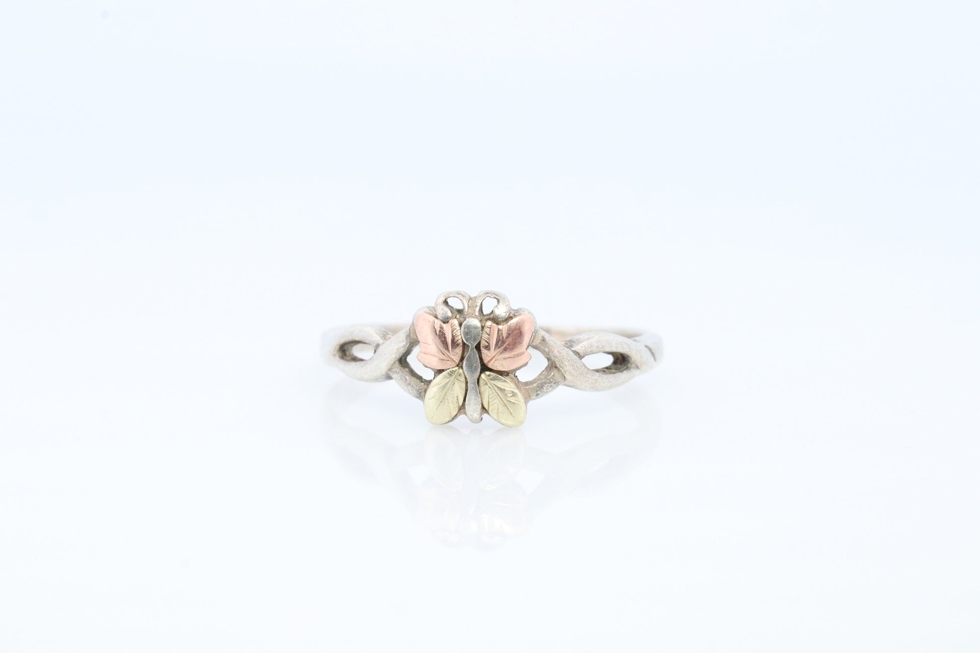 Black Hills Gold ring. BUTTERFLY 925 Sterling Silver and 10k Black Hills Gold inlay band. Butterfly Multi-tone gold.