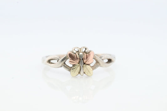 Black Hills Gold ring. BUTTERFLY 925 Sterling Silver and 10k Black Hills Gold inlay band. Butterfly Multi-tone gold.