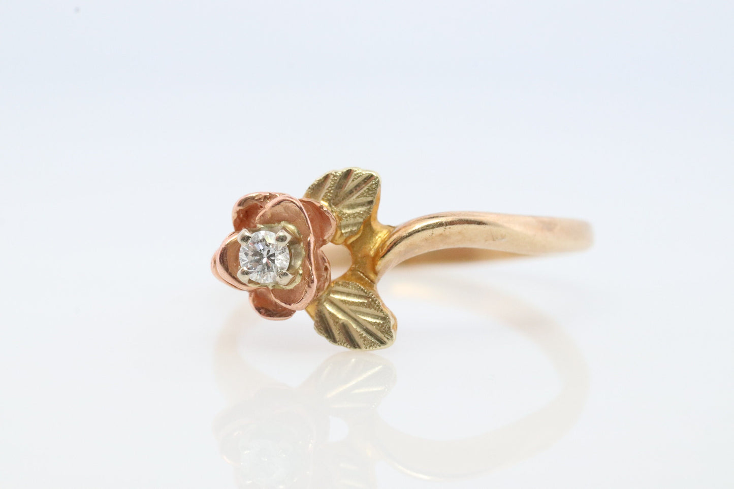 Black Hills Gold Ring. Diamond Ring. 10k Multi-Tone Gold. Dainty Black Hills Gold Design with diamond. Solitaire diamond Band
